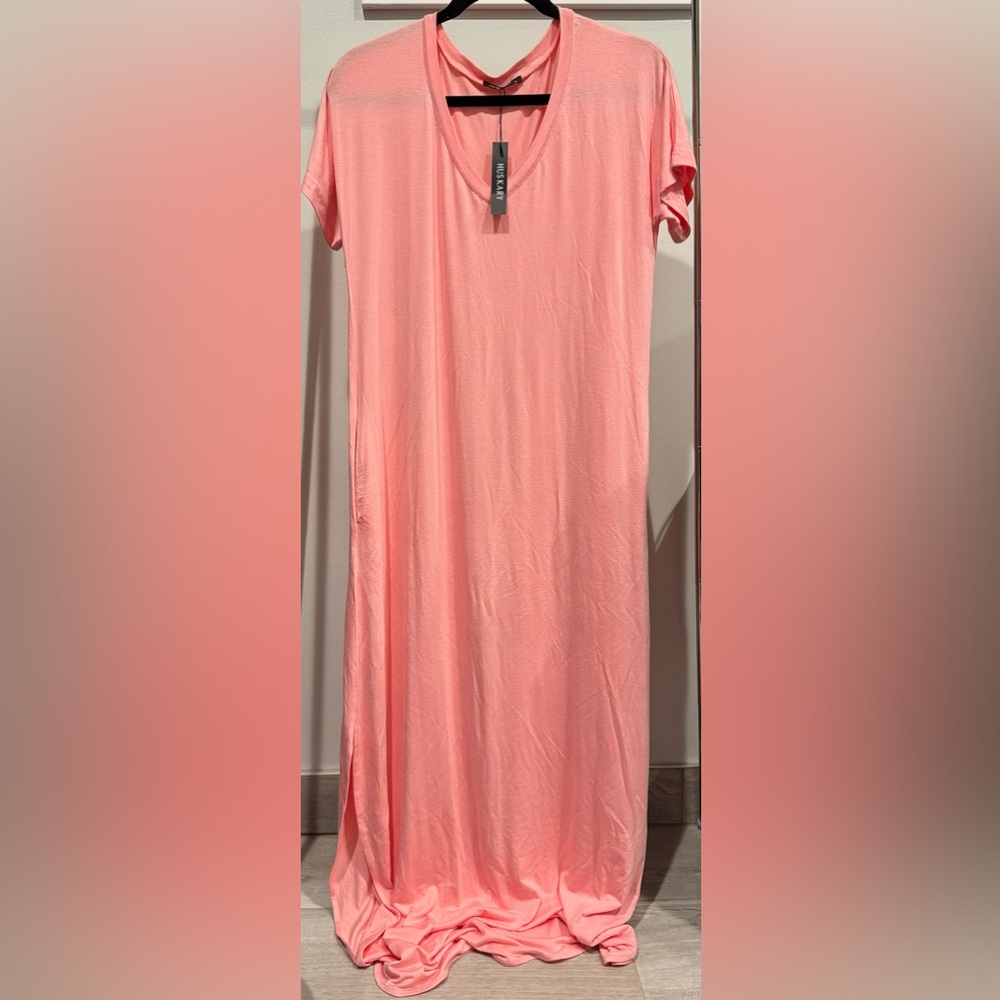 Huskary Pink Maxi V-Neck Short Sleeve Dress Size M New With Tags